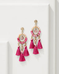 Tropical Blooms Tassel Shell Statement Earrings