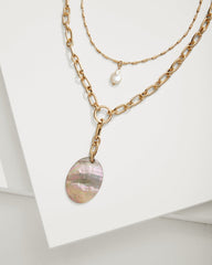 Seaside Layered Shell and Pearl Pendant Necklace