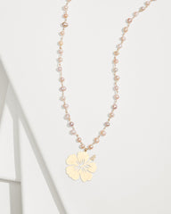 Tropical Blooms Hibiscus Pendant Pearl Necklace