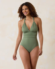 Paradise Fronds V-Neck One-Piece Swimsuit