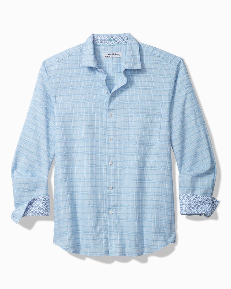 Barbados Breeze Playa Plaid Stretch-Linen Long-Sleeve Shirt