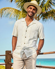 Pina Palms Embroidered Silk Camp Shirt