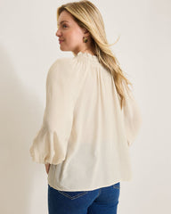 Silky Seas Smocked Peasant Top