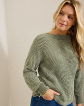 Island Luna Chenille Shell Stitch Boat-Neck Sweater