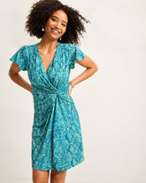 Clara Playa Python Short-Sleeve Faux-Wrap Dress