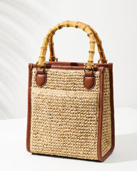 Raffia & Leather Bamboo Mini Tote