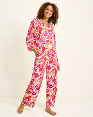 Jersey Split-Neck Long Sleeve & Pants Pajama Set