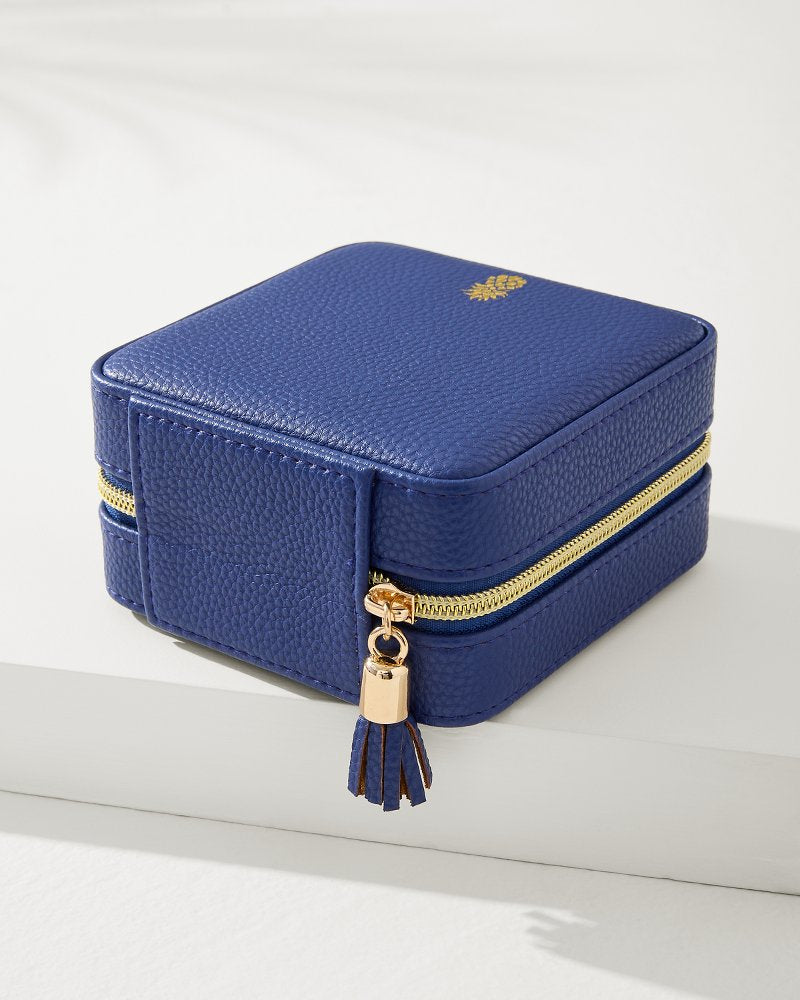 Leah Navy Travel Jewelry Case