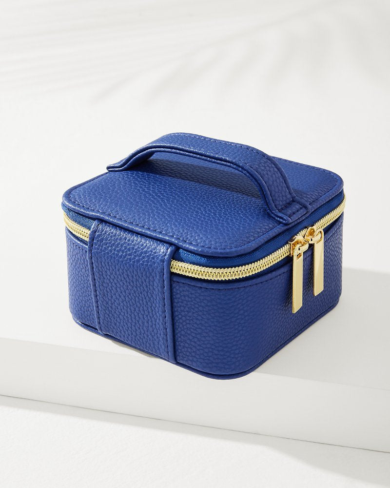Leah Navy Travel Jewelry Case With Pouch