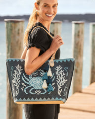 Embroidered Fiesta Crab Tote
