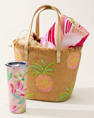 Flamingo Pineapple Straw Tote