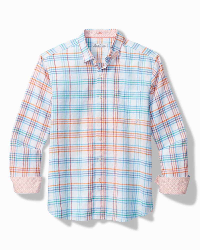 Big & Tall Barbados Breeze La Via Check Stretch-Linen Shirt