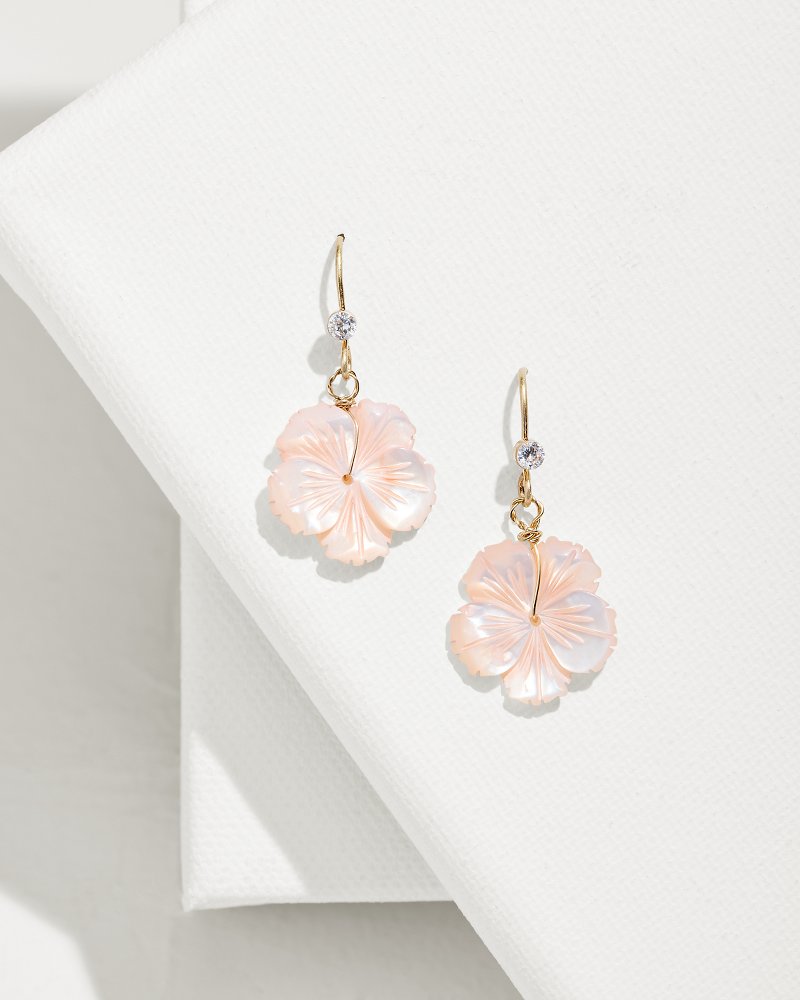 Tropical Blooms Coral Hibiscus Dangle Earrings