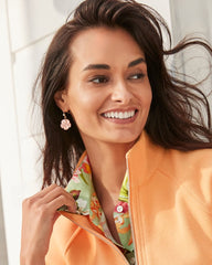 Tropical Blooms Coral Hibiscus Dangle Earrings