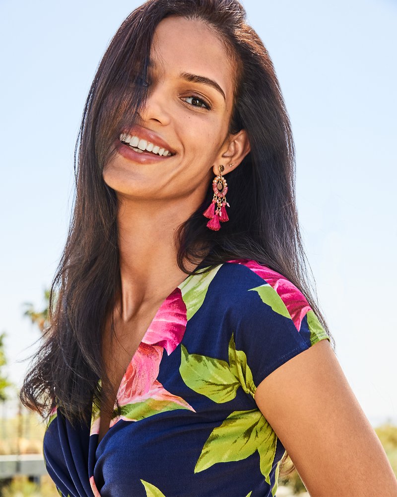 Tropical Blooms Tassel Shell Statement Earrings