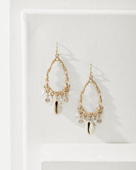 Seaside Shell Drop Hoop Charm Earrings