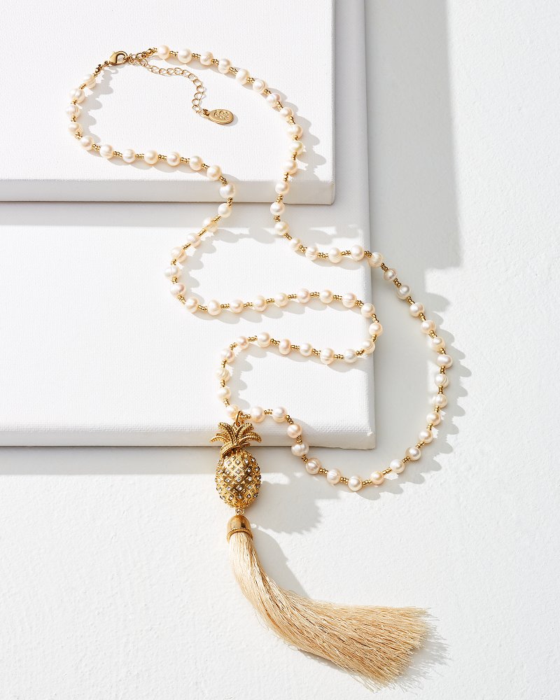 Tropical Blooms Pearl Tassel Necklace