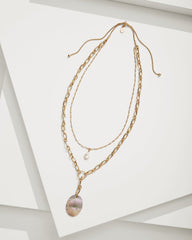 Seaside Layered Shell and Pearl Pendant Necklace