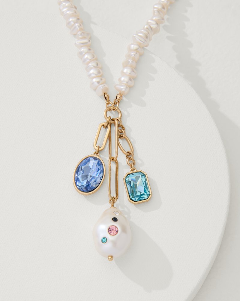 Tidal Treasure Pearl and Stone Charm Necklace