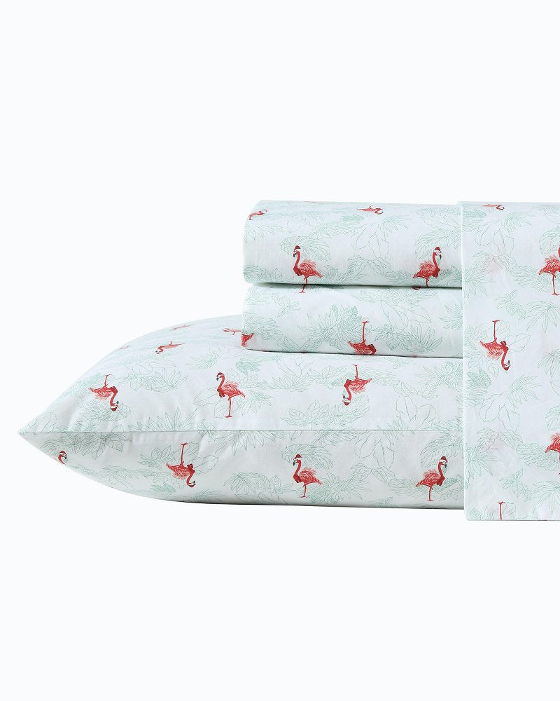 Flamingo Santa 4-Piece Queen Sheet Set