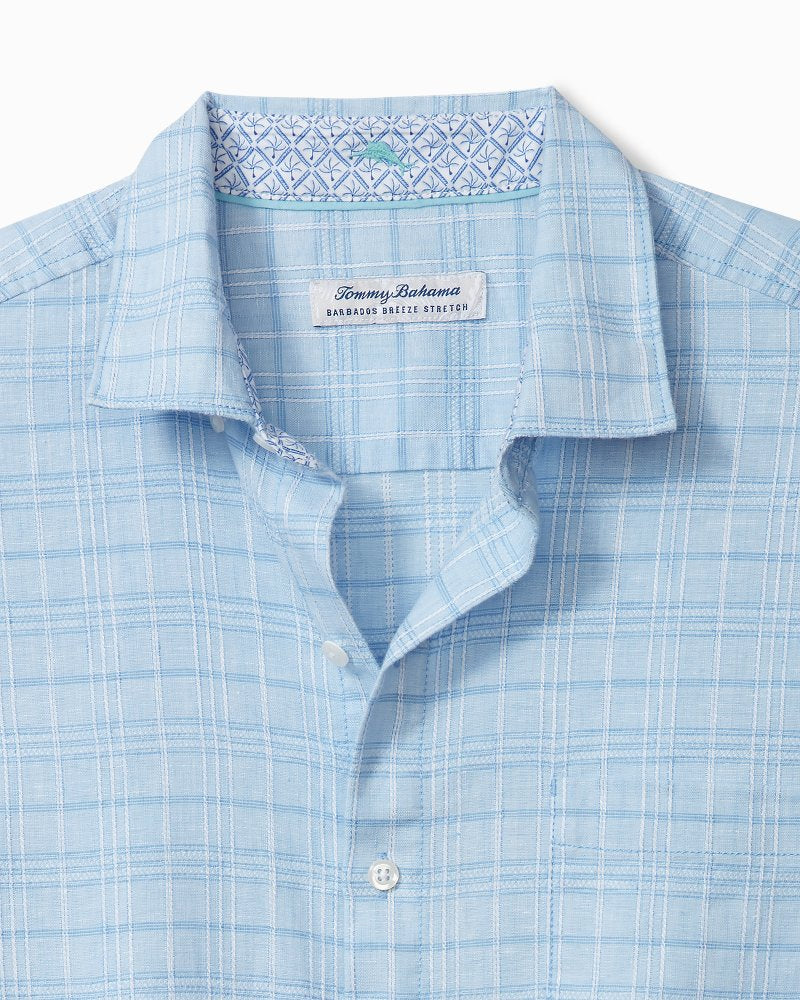 Barbados Breeze Playa Plaid Stretch-Linen Long-Sleeve Shirt