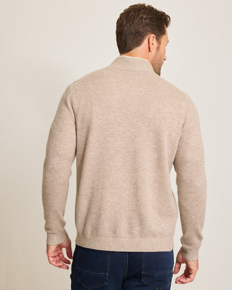 Soft Sands Cashmere Button-Mock Sweater
