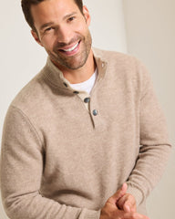 Soft Sands Cashmere Button-Mock Sweater
