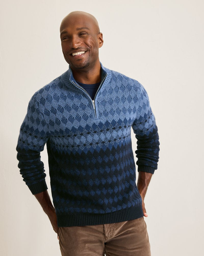 Ombré Argyle Half-Zip Sweater