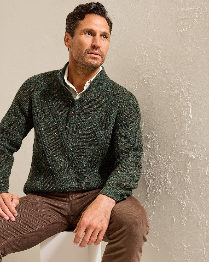 Beachscape Cable Button-Mock Sweater