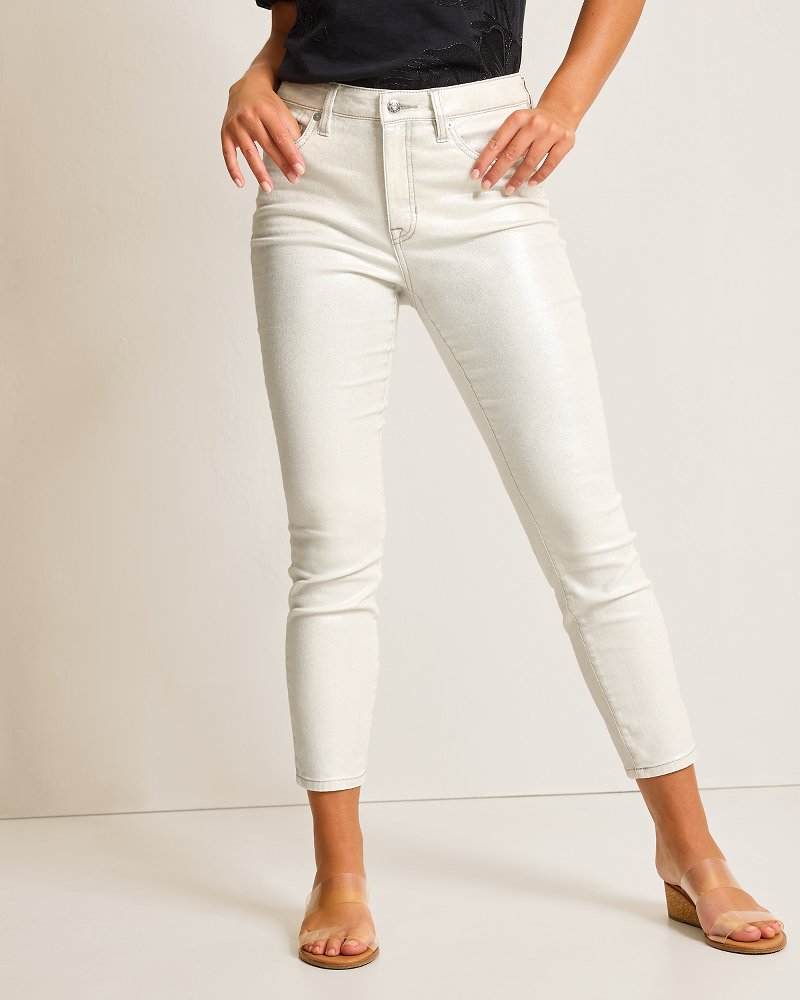 Metallic High-Rise Ankle Jeans