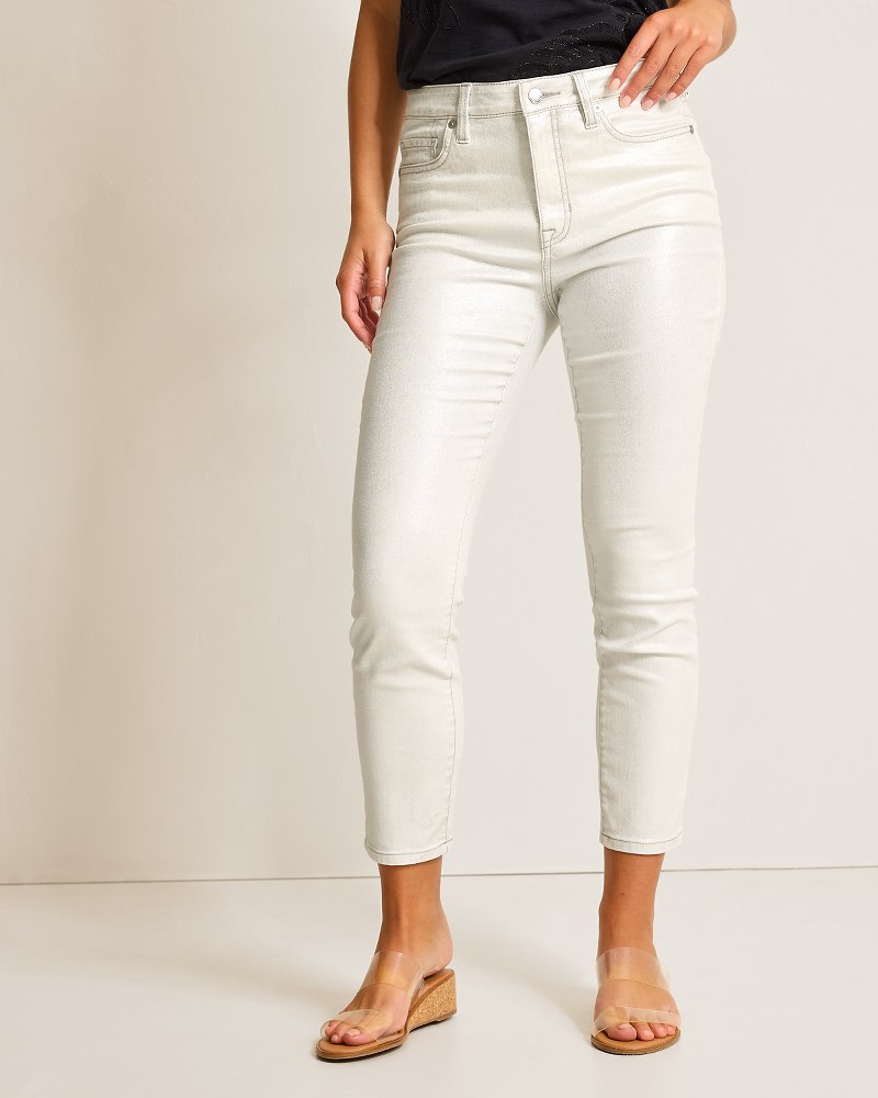 Metallic High-Rise Ankle Jeans