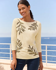 Forever Fronds Embellished Lux 3/4-Sleeve T-Shirt
