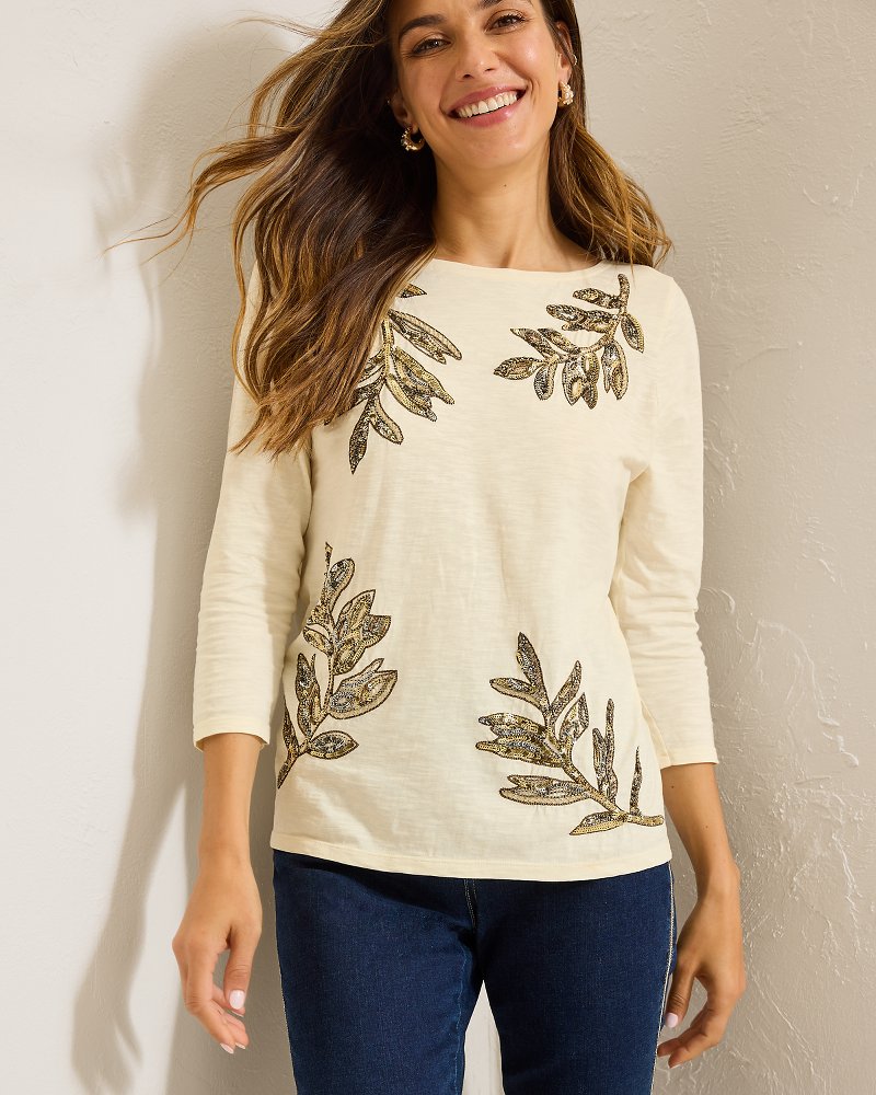 Forever Fronds Embellished Lux 3/4-Sleeve T-Shirt