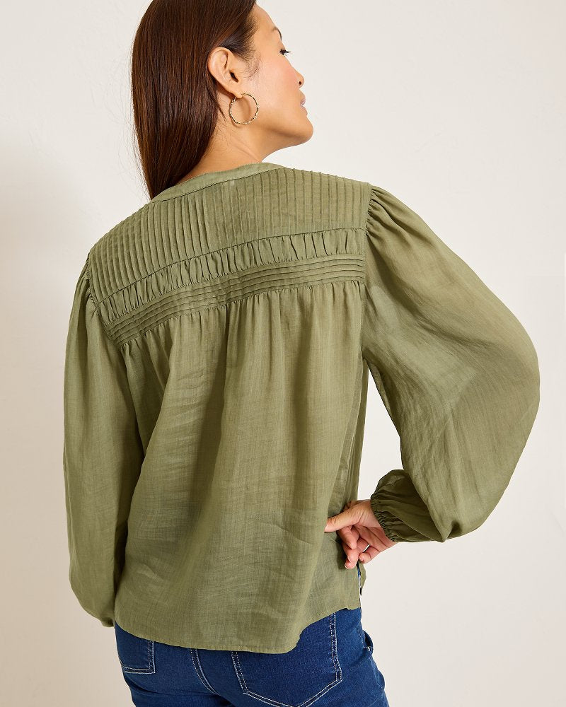 Palm Breeze Pintuck Blouse