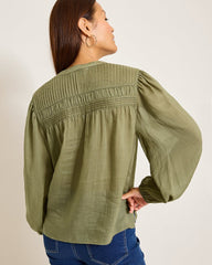 Palm Breeze Pintuck Blouse