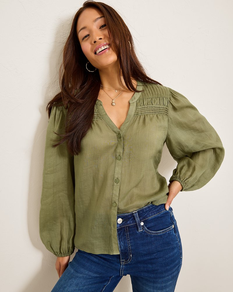 Palm Breeze Pintuck Blouse