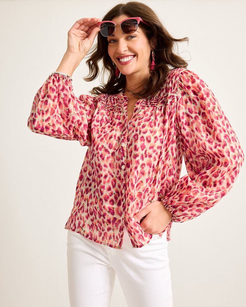 Jeweled Jaguar Pintuck Blouse