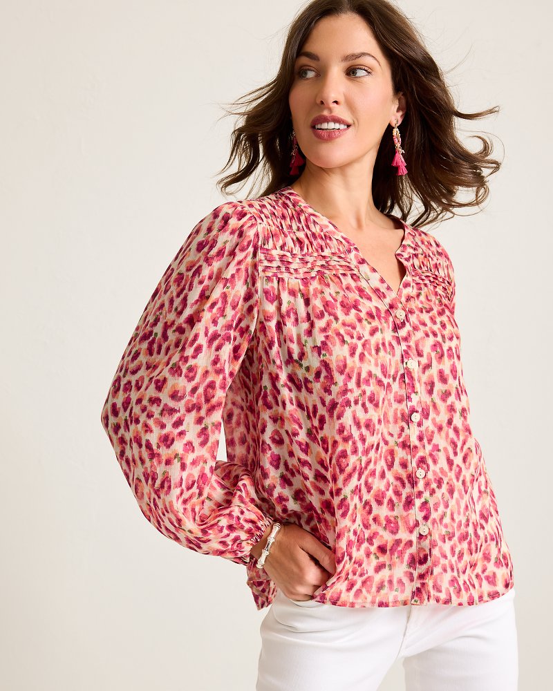 Jeweled Jaguar Pintuck Blouse