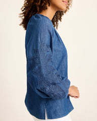 Indigo Cove Embroidered Blouse