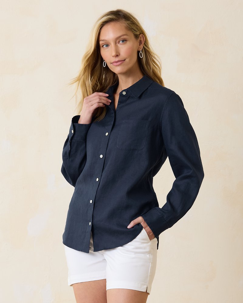 Coastalina Relaxed Long-Sleeve Linen Top