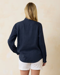 Coastalina Relaxed Long-Sleeve Linen Top
