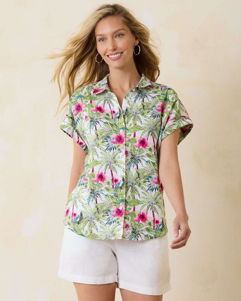 Coastalina Coastal Palms Linen Camp Shirt