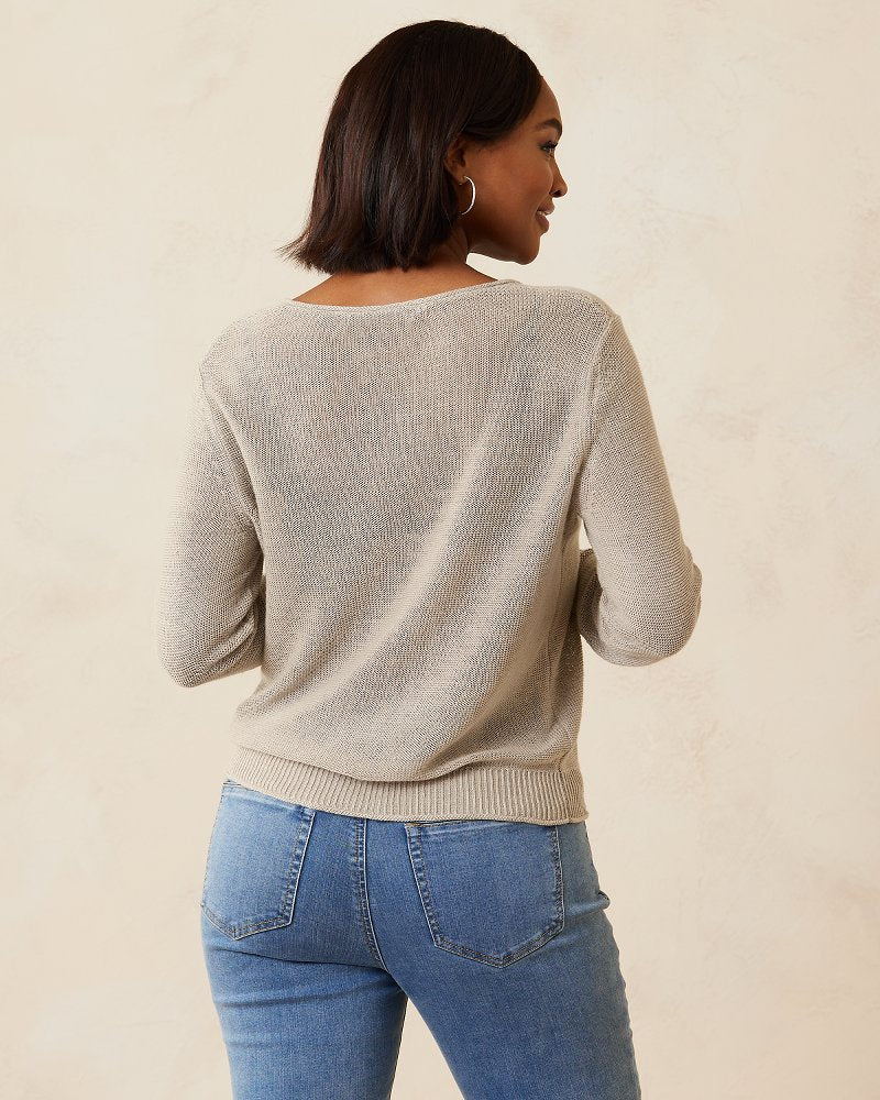 Cedar Linen Long-Sleeve V-Neck Sweater