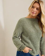 Island Luna Chenille Shell Stitch Boat-Neck Sweater