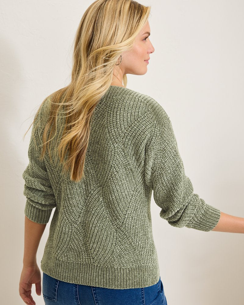 Island Luna Chenille Shell Stitch Boat-Neck Sweater