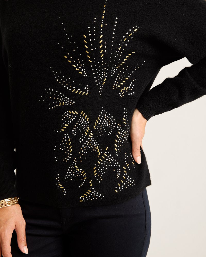 Embellished Pineapple Cashmere-Blend Sweater
