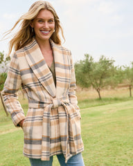 Wooly Plaid Wrap Coat