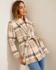 Wooly Plaid Wrap Coat