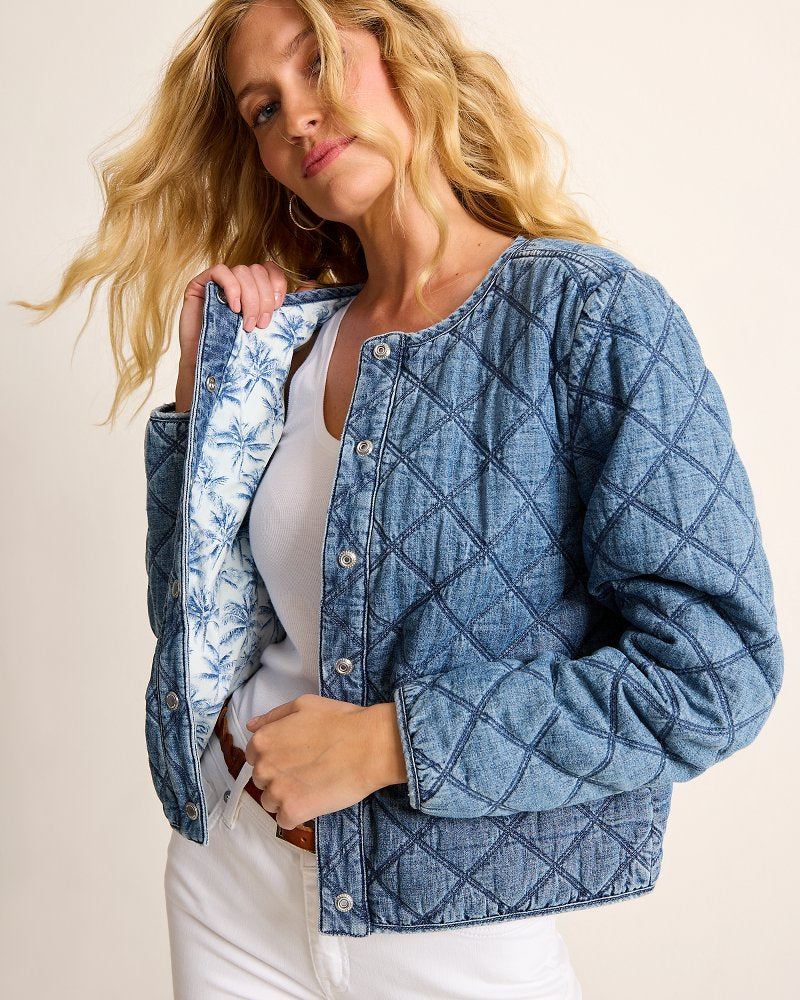 Quilted Cropped Denim Jacket