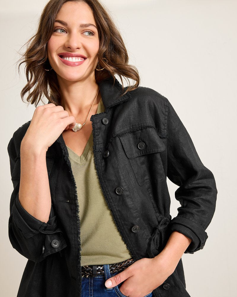 Two Palms Linen Raw-Edge Utility Jacket